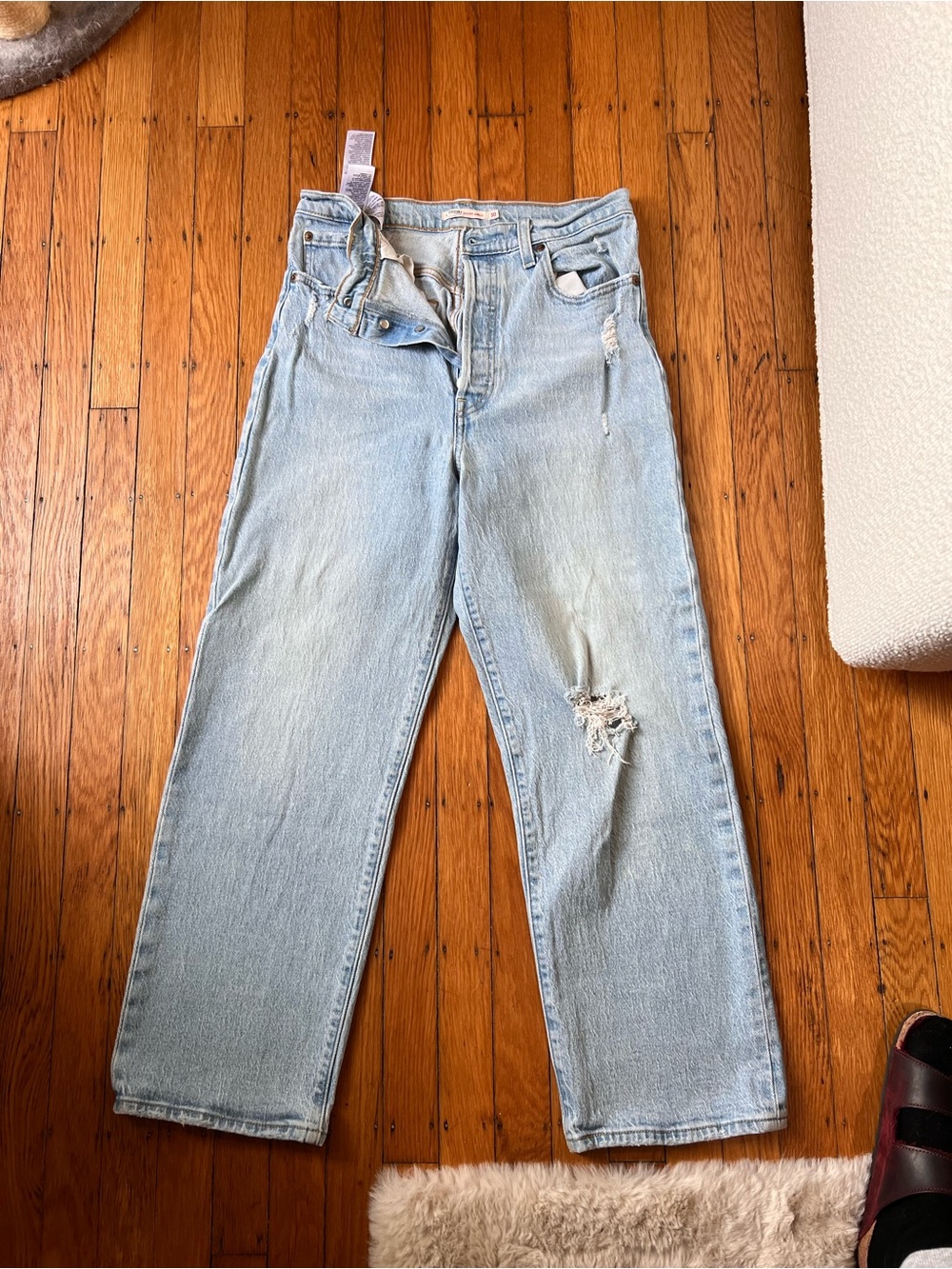 Levi's Light Blue Straight Leg Jeans with Knee Distress